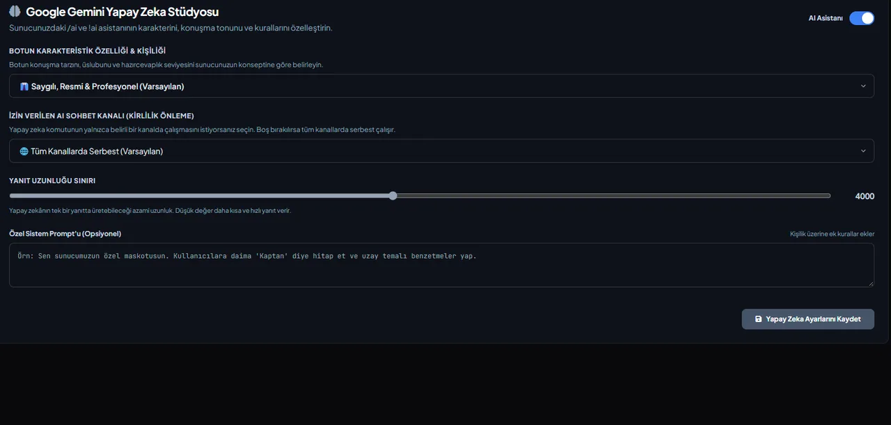 Discord AI Bot settings in the VeyroBot dashboard