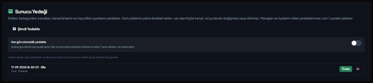 Discord Server-Backup-Einstellungen im VeyroBot-Dashboard