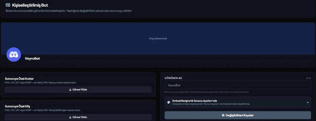 Custom Bot Profile settings in the VeyroBot dashboard