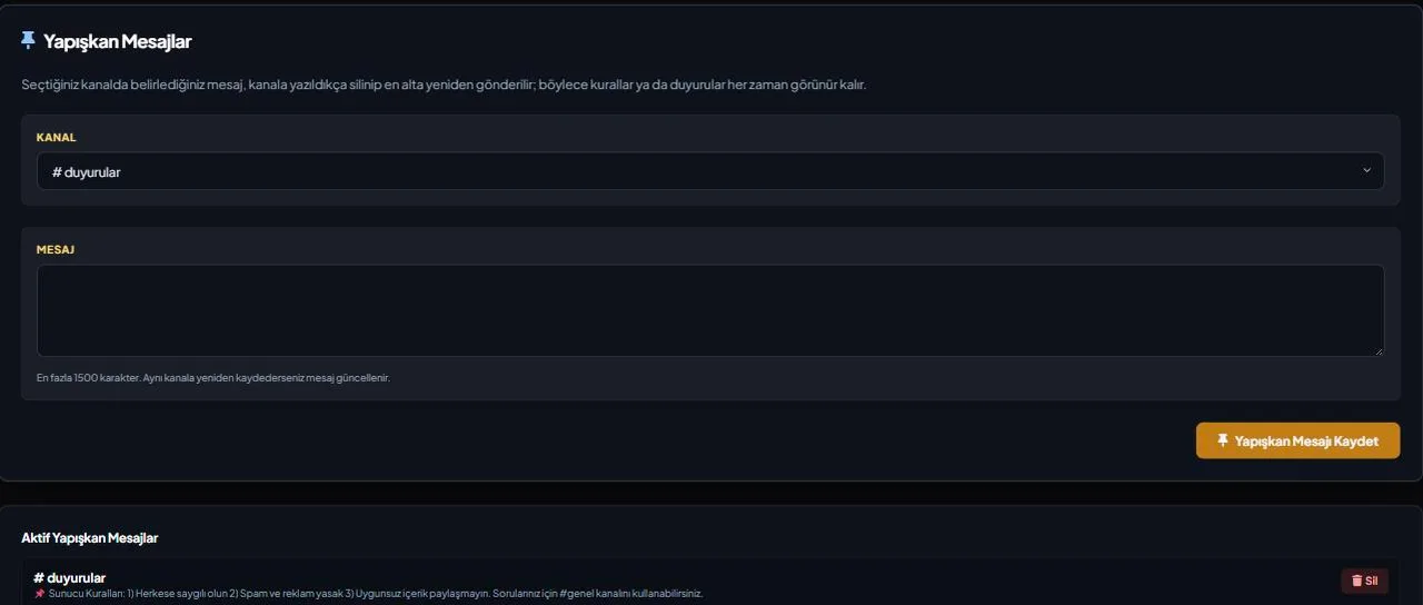 Discord Sticky Messages settings in the VeyroBot dashboard